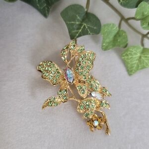 Gold Butterfly On Branch Brooch Pin / Pendant